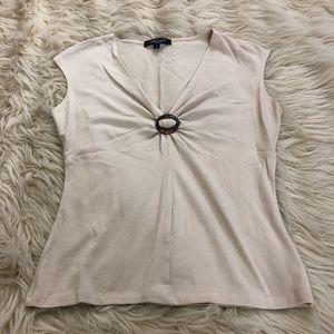 Karen Kane ruched V-Neck tan blouse